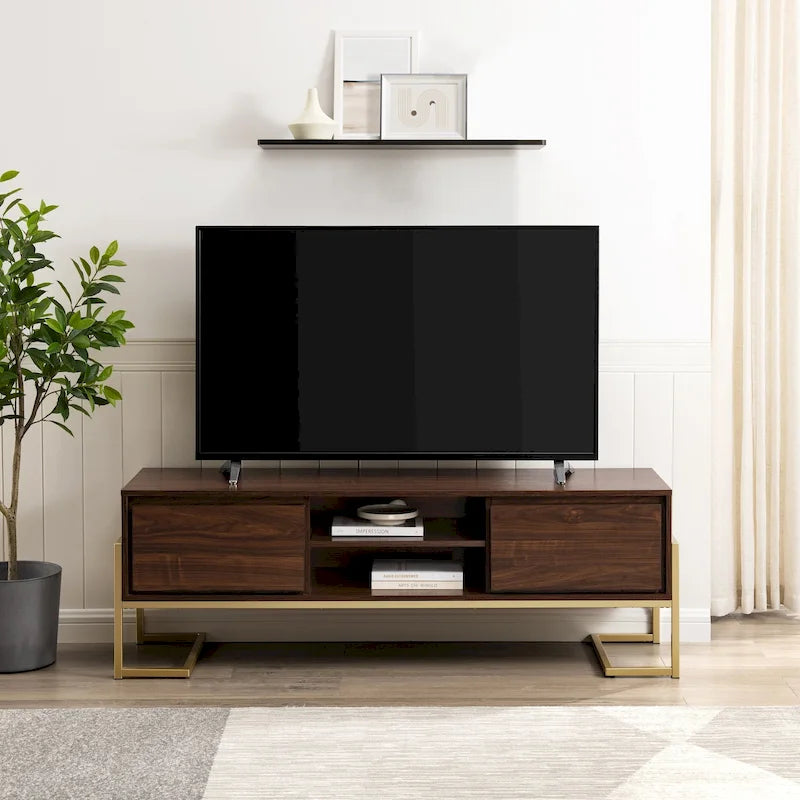 Meuble TV 2 tiroirs Middlebrook avec base en métal