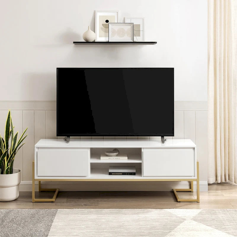 Meuble TV 2 tiroirs Middlebrook avec base en métal