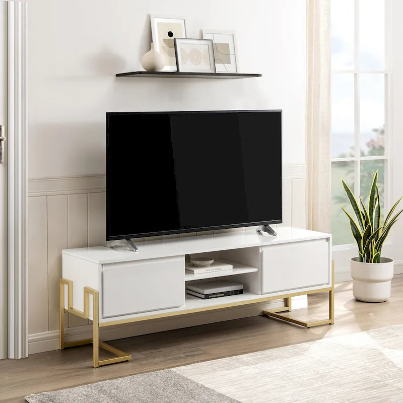 Meuble TV 2 tiroirs Middlebrook avec base en métal