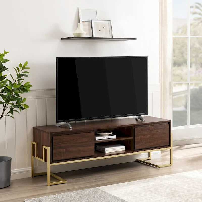 Meuble TV 2 tiroirs Middlebrook avec base en métal