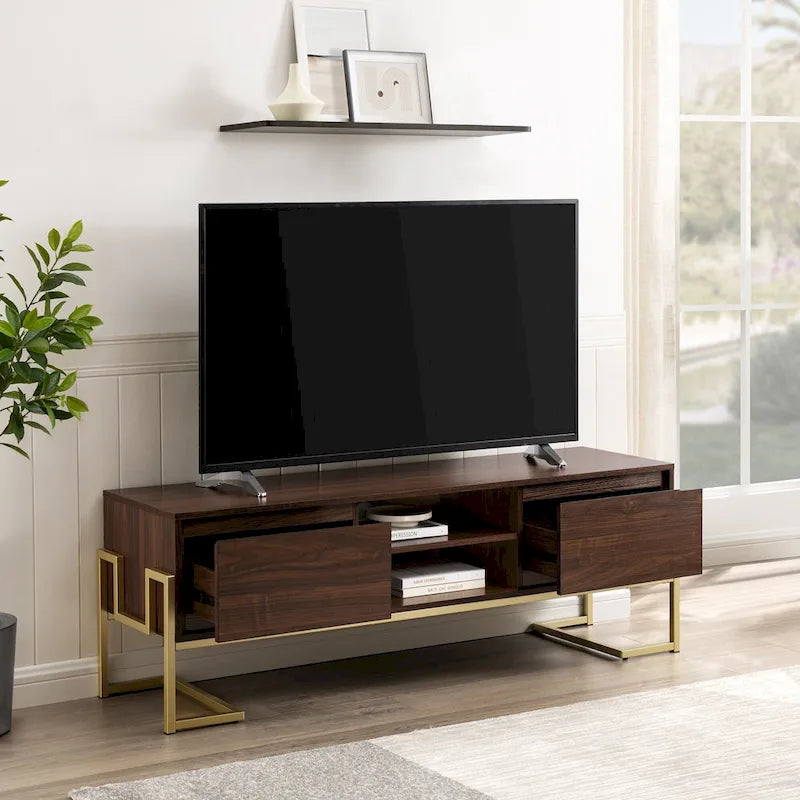 Meuble TV 2 tiroirs Middlebrook avec base en métal