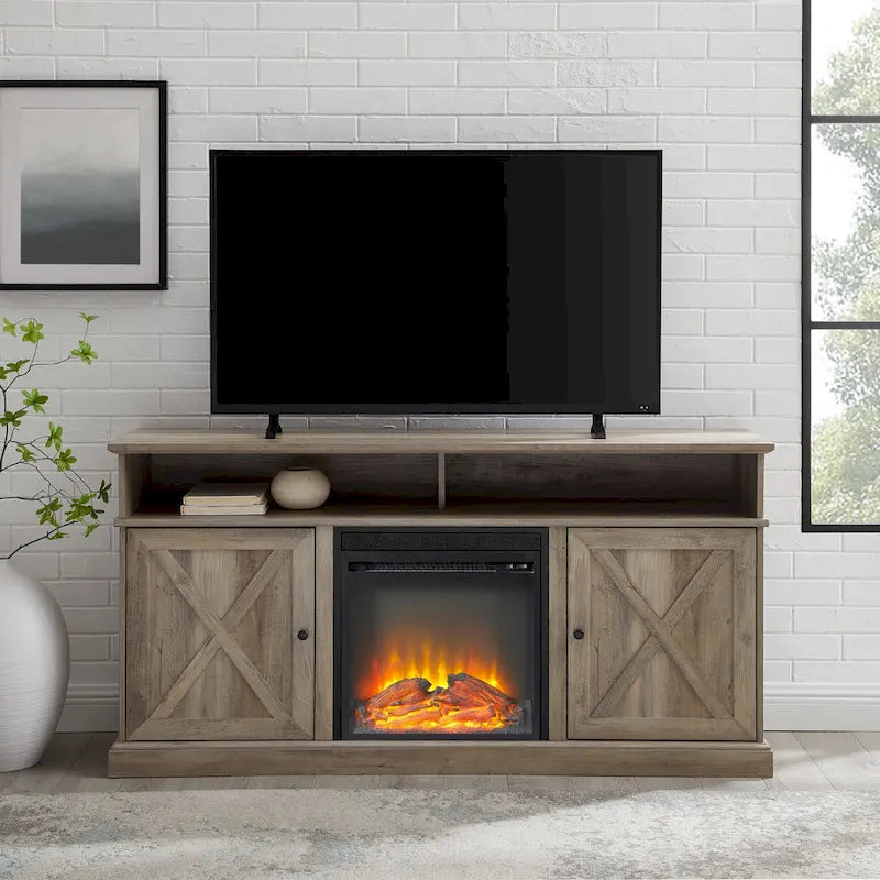 Meuble TV de cheminée avec portes de grange Middlebrook de 60 po