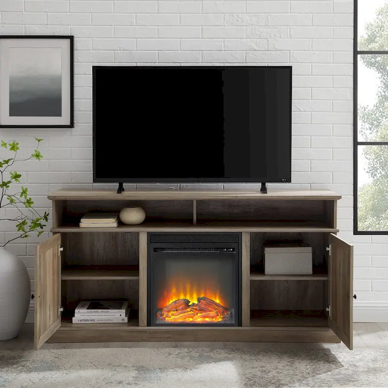 Meuble TV de cheminée avec portes de grange Middlebrook de 60 po