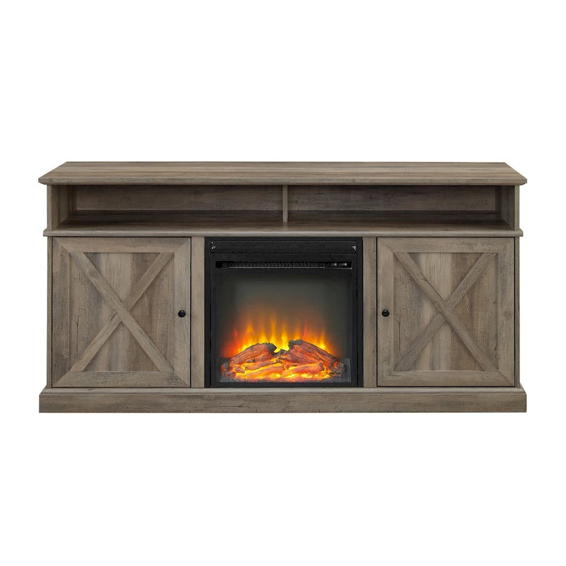 Meuble TV de cheminée avec portes de grange Middlebrook de 60 po