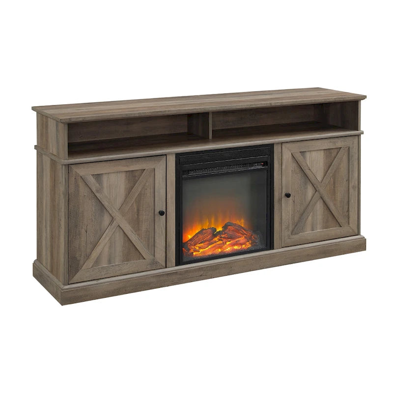 Meuble TV de cheminée avec portes de grange Middlebrook de 60 po