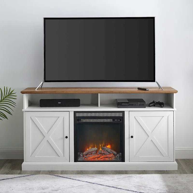 Meuble TV de cheminée avec portes de grange Middlebrook de 60 po