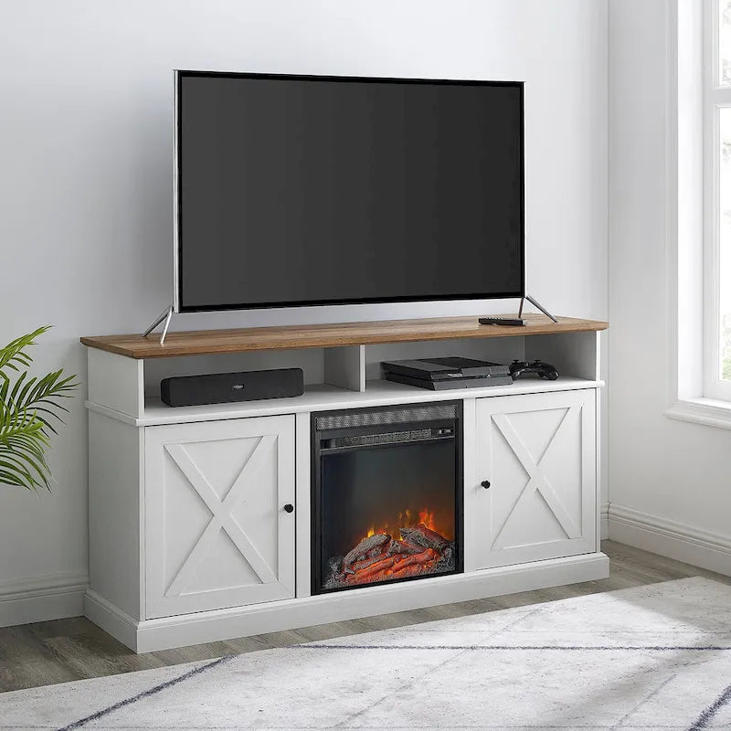 Meuble TV de cheminée avec portes de grange Middlebrook de 60 po