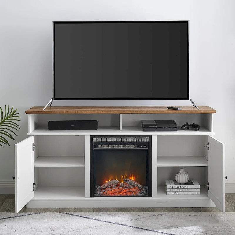 Meuble TV de cheminée avec portes de grange Middlebrook de 60 po