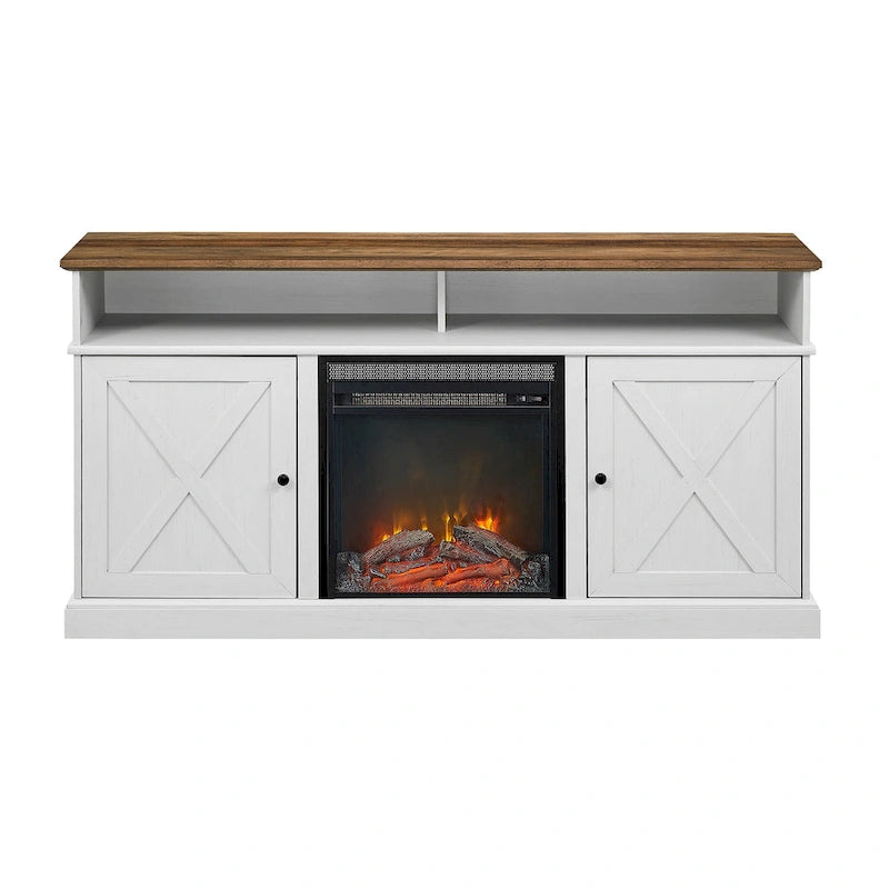 Meuble TV de cheminée avec portes de grange Middlebrook de 60 po