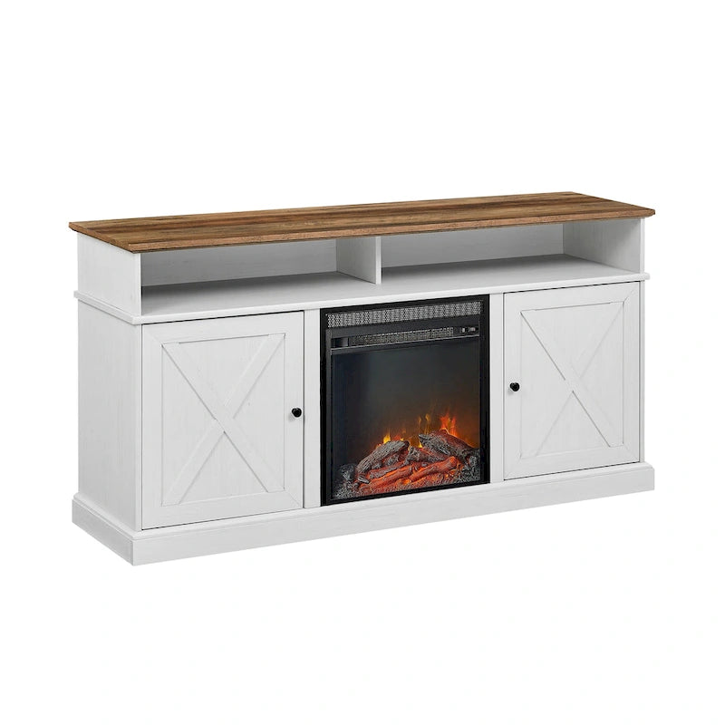 Meuble TV de cheminée avec portes de grange Middlebrook de 60 po
