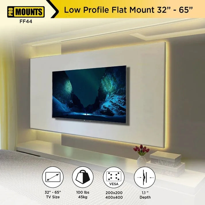 Support mural fixe ProMounts pour téléviseurs de 32 à 65 pouces - 17,13 x 1,1 x 18,86 pouces
