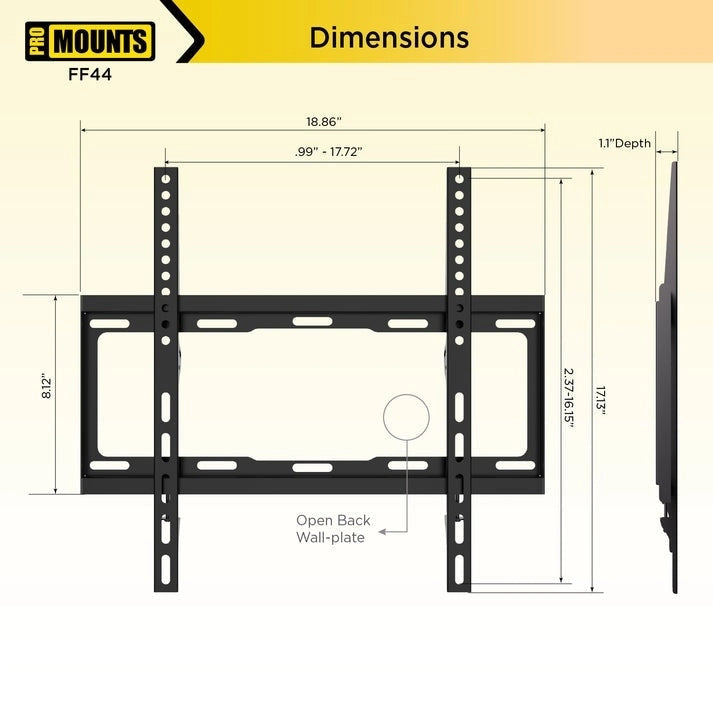 Support mural fixe ProMounts pour téléviseurs de 32 à 65 pouces - 17,13 x 1,1 x 18,86 pouces