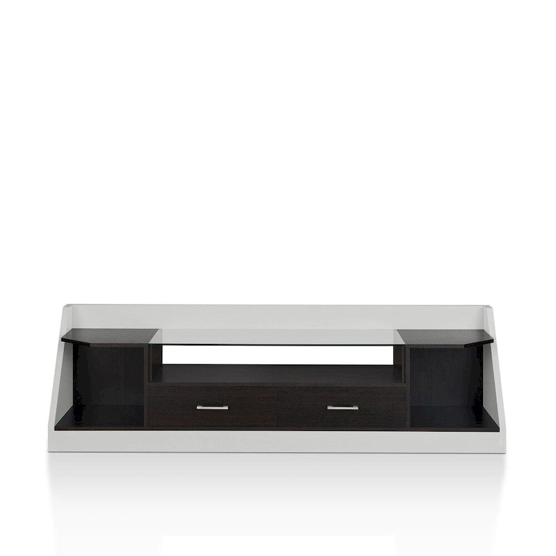 Meuble TV de rangement multifonctionnel Kax contemporain blanc de 70 pouces en verre par Furniture of America