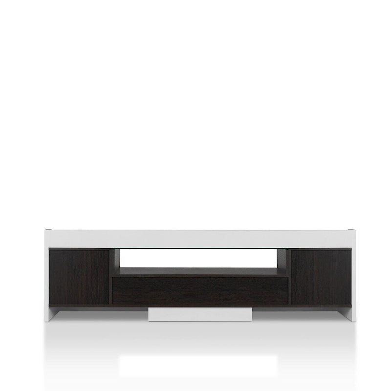Meuble TV de rangement multifonctionnel Kax contemporain blanc de 70 pouces en verre par Furniture of America