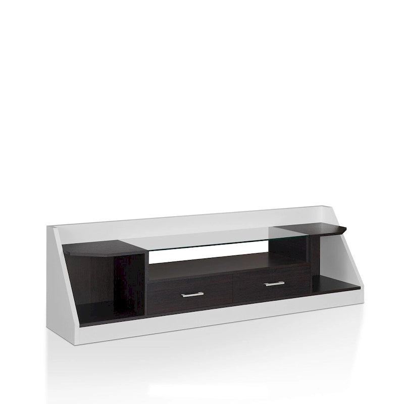 Meuble TV de rangement multifonctionnel Kax contemporain blanc de 70 pouces en verre par Furniture of America