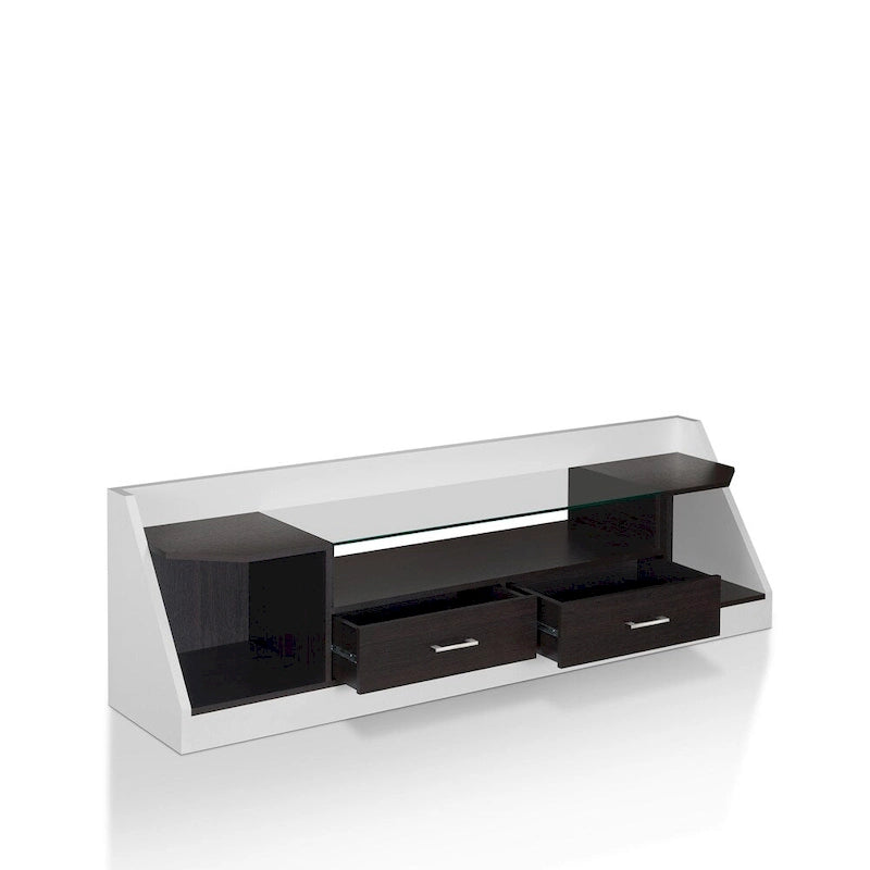 Meuble TV de rangement multifonctionnel Kax contemporain blanc de 70 pouces en verre par Furniture of America