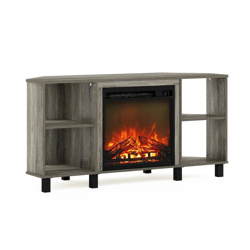 Meuble TV d'angle pour cheminée Furinno Jensen avec pieds en métal, pour téléviseurs jusqu'à 55 pouces