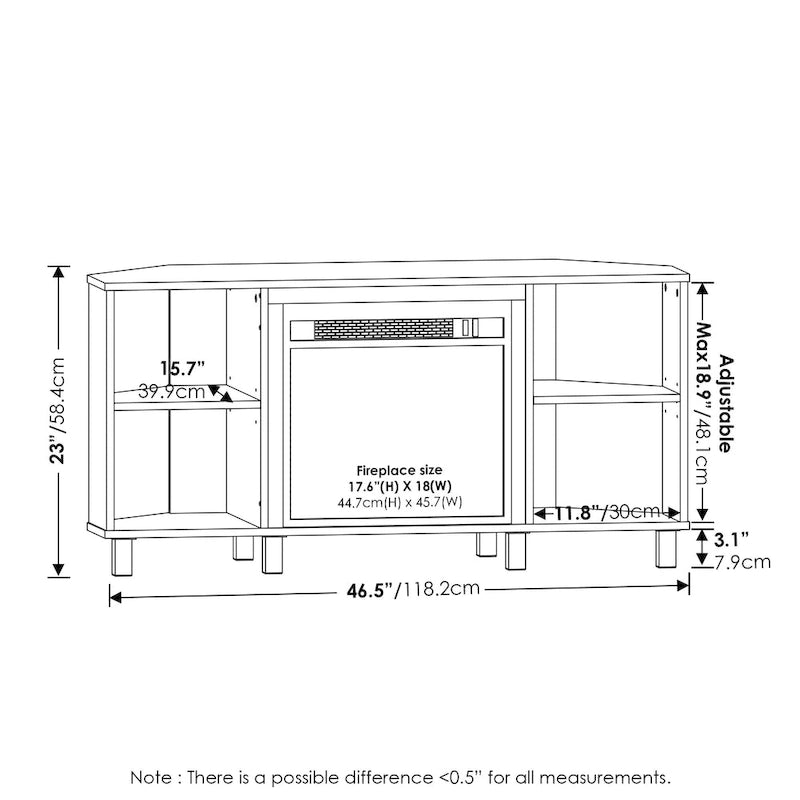 Meuble TV d'angle pour cheminée Furinno Jensen avec pieds en métal, pour téléviseurs jusqu'à 55 pouces
