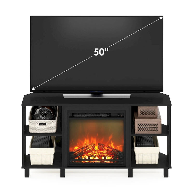 Meuble TV d'angle pour cheminée Furinno Jensen avec pieds en métal, pour téléviseurs jusqu'à 55 pouces