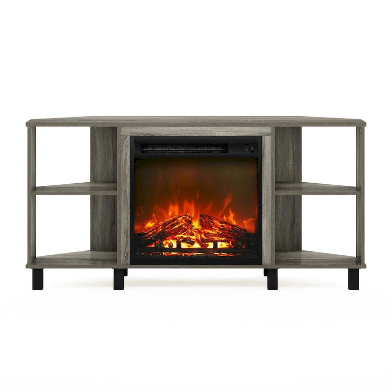 Meuble TV d'angle pour cheminée Furinno Jensen avec pieds en métal, pour téléviseurs jusqu'à 55 pouces