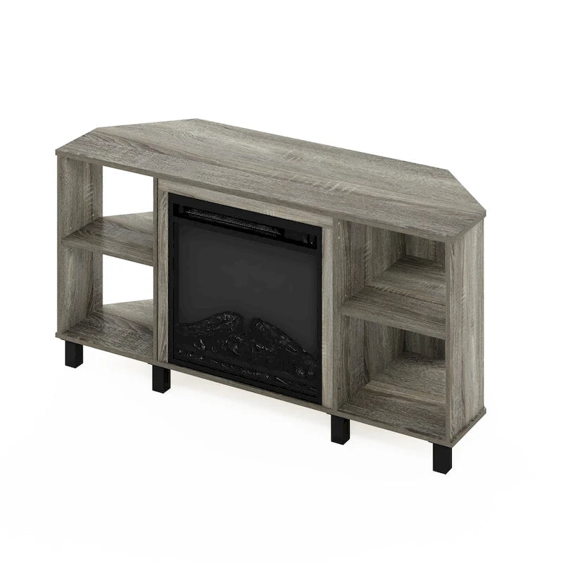 Meuble TV d'angle pour cheminée Furinno Jensen avec pieds en métal, pour téléviseurs jusqu'à 55 pouces