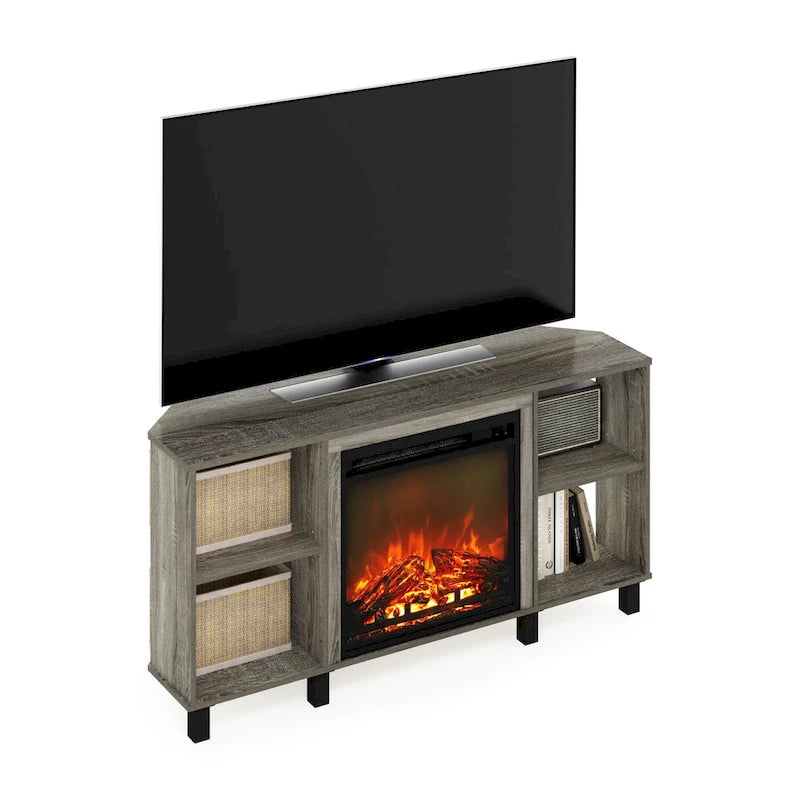 Meuble TV d'angle pour cheminée Furinno Jensen avec pieds en métal, pour téléviseurs jusqu'à 55 pouces