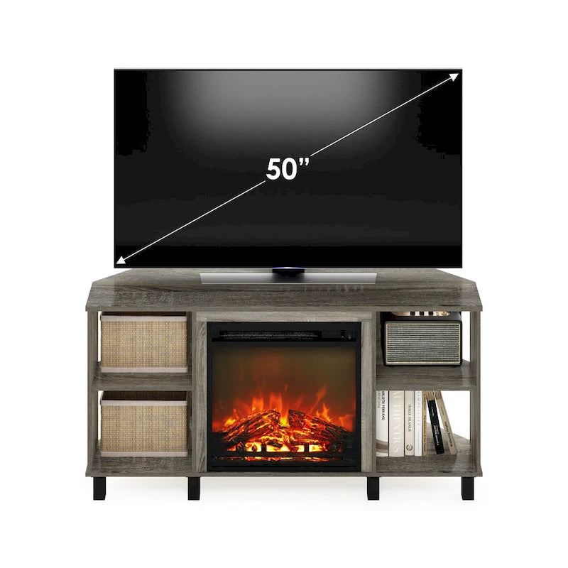 Meuble TV d'angle pour cheminée Furinno Jensen avec pieds en métal, pour téléviseurs jusqu'à 55 pouces