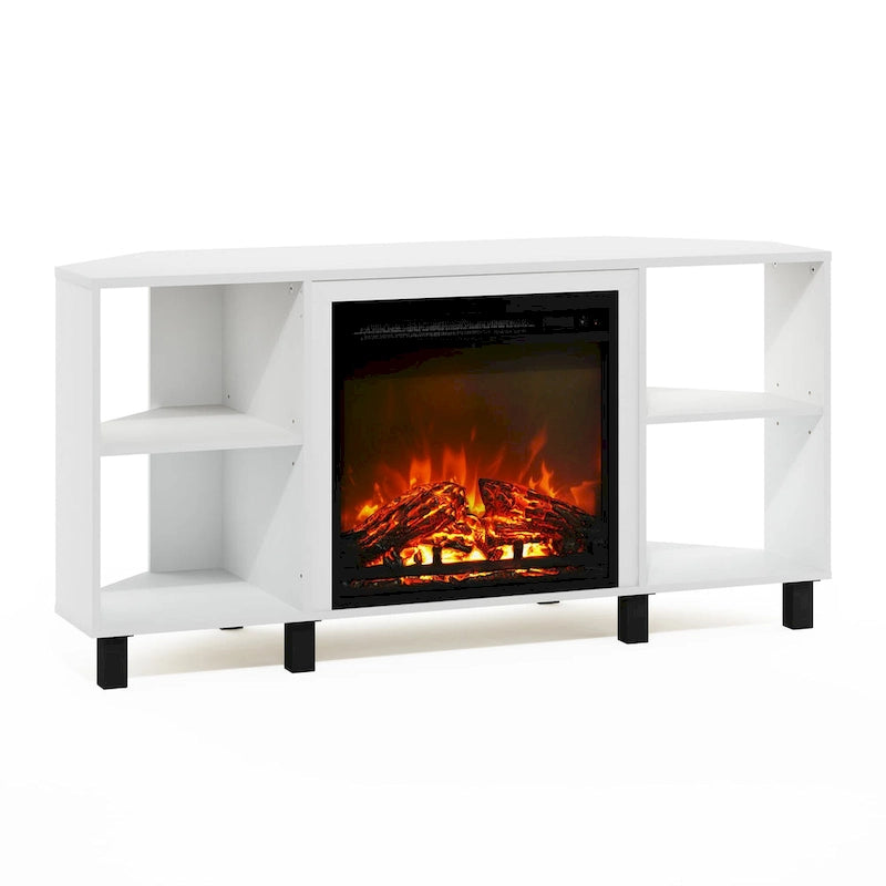 Meuble TV d'angle pour cheminée Furinno Jensen avec pieds en métal, pour téléviseurs jusqu'à 55 pouces