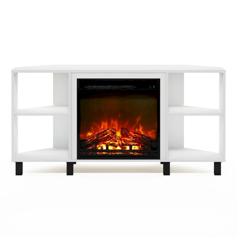Meuble TV d'angle pour cheminée Furinno Jensen avec pieds en métal, pour téléviseurs jusqu'à 55 pouces