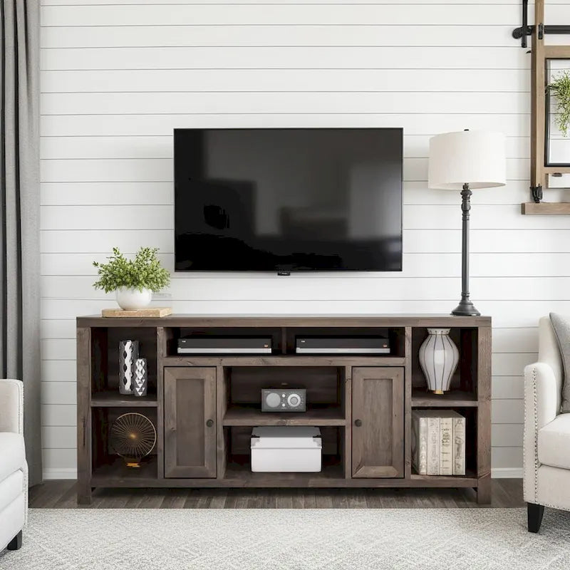Meuble TV Bridgevine Home Joshua Creek de 74 pouces pour téléviseurs jusqu'à 85 pouces, aucun assemblage requis, finition bois de grange