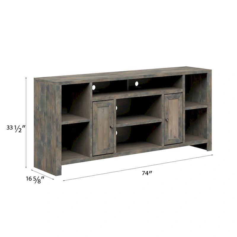 Meuble TV Bridgevine Home Joshua Creek de 74 pouces pour téléviseurs jusqu'à 85 pouces, aucun assemblage requis, finition bois de grange