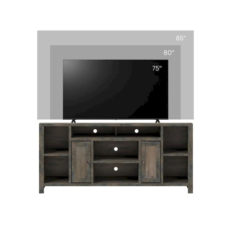 Meuble TV Bridgevine Home Joshua Creek de 74 pouces pour téléviseurs jusqu'à 85 pouces, aucun assemblage requis, finition bois de grange