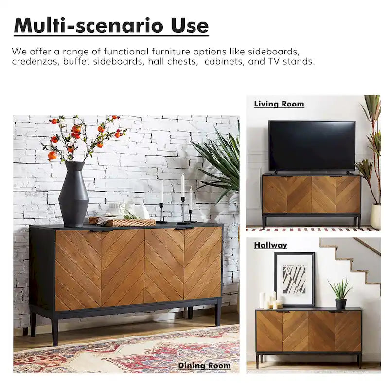 Meuble TV en chevrons moderne Senin avec étagères réglables de HULALA HOME - 140 cm