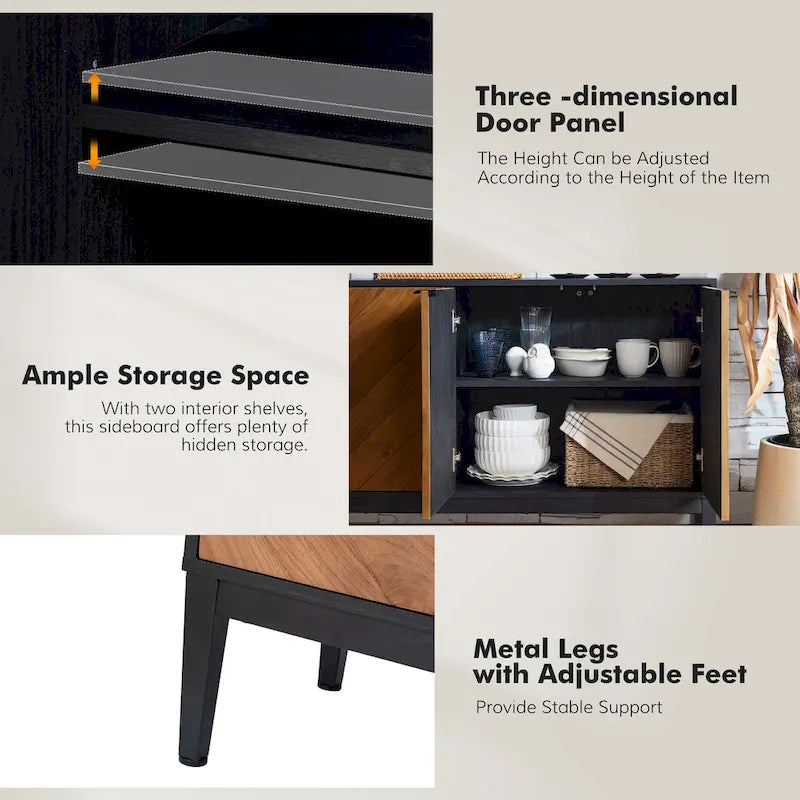 Meuble TV en chevrons moderne Senin avec étagères réglables de HULALA HOME - 140 cm