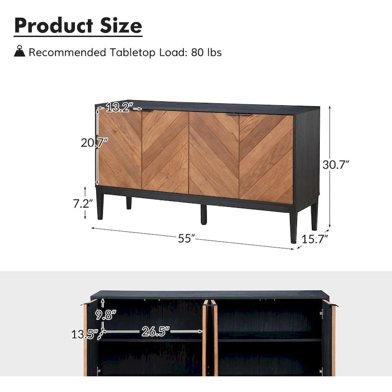 Meuble TV en chevrons moderne Senin avec étagères réglables de HULALA HOME - 140 cm