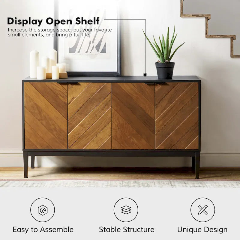 Meuble TV en chevrons moderne Senin avec étagères réglables de HULALA HOME - 140 cm