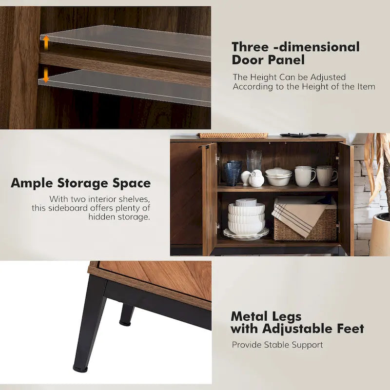 Meuble TV en chevrons moderne Senin avec étagères réglables de HULALA HOME - 140 cm