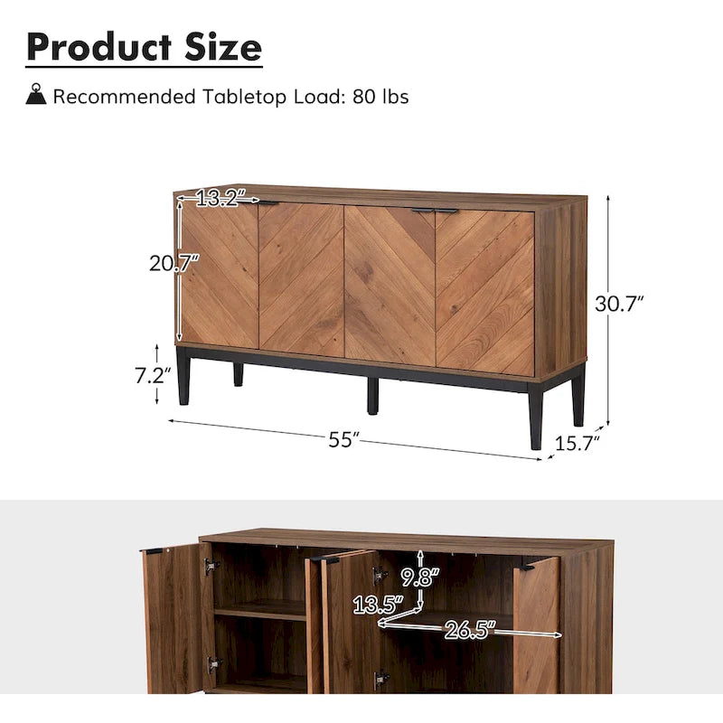 Meuble TV en chevrons moderne Senin avec étagères réglables de HULALA HOME - 140 cm