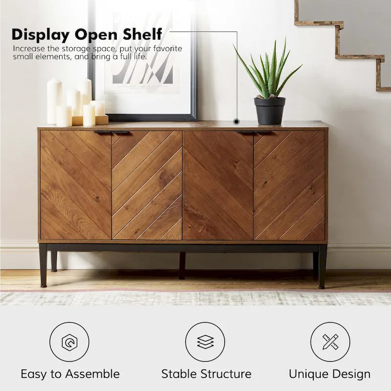 Meuble TV en chevrons moderne Senin avec étagères réglables de HULALA HOME - 140 cm