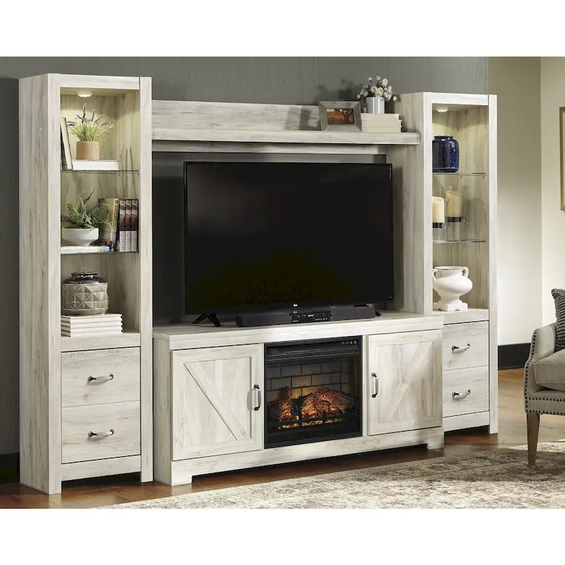 Meuble TV 4 pièces Signature Design by Ashley Bellaby avec foyer électrique, fini blanchi - 103,5 larg. x 19,5 prof. x 72,25 haut. (po)