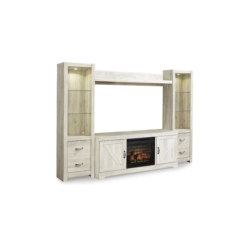 Meuble TV 4 pièces Signature Design by Ashley Bellaby avec foyer électrique, fini blanchi - 103,5 larg. x 19,5 prof. x 72,25 haut. (po)