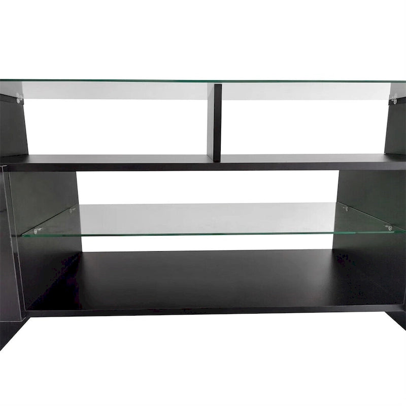 Meuble TV Merax avec 2 étagères en verre illuminées, meuble TV laqué brillant pour téléviseurs jusqu'à 80 pouces - n/a