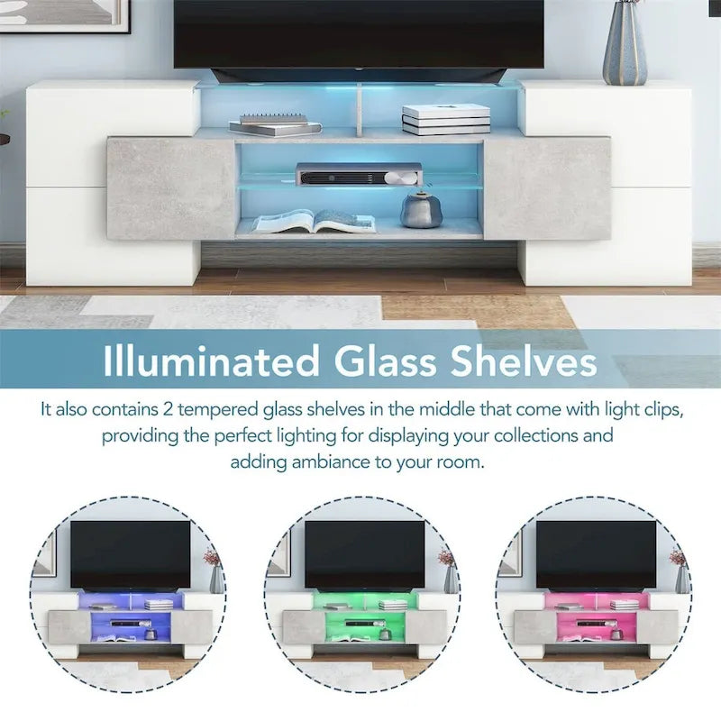 Meuble TV Merax avec 2 étagères en verre illuminées, meuble TV laqué brillant pour téléviseurs jusqu'à 80 pouces - n/a