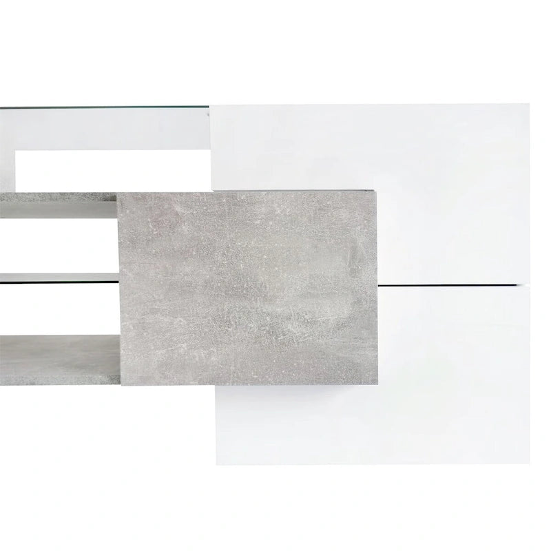Meuble TV Merax avec 2 étagères en verre illuminées, meuble TV laqué brillant pour téléviseurs jusqu'à 80 pouces - n/a