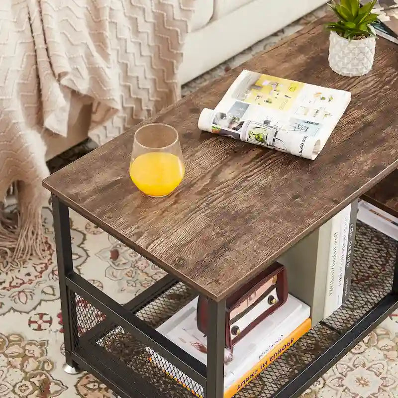 Meuble TV industriel Javlergo, console média de divertissement avec rangement et étagère en maille pour salon/chambre à coucher, marron