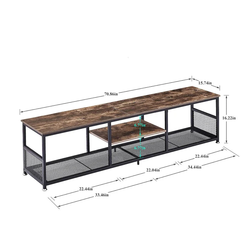 Meuble TV industriel Javlergo, console média de divertissement avec rangement et étagère en maille pour salon/chambre à coucher, marron
