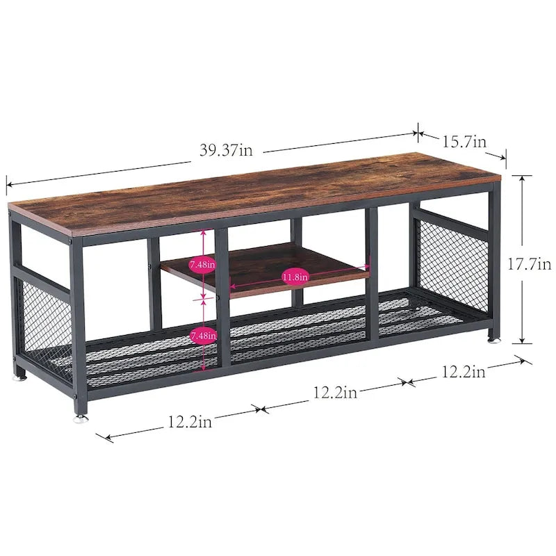 Meuble TV industriel Javlergo, console média de divertissement avec rangement et étagère en maille pour salon/chambre à coucher, marron