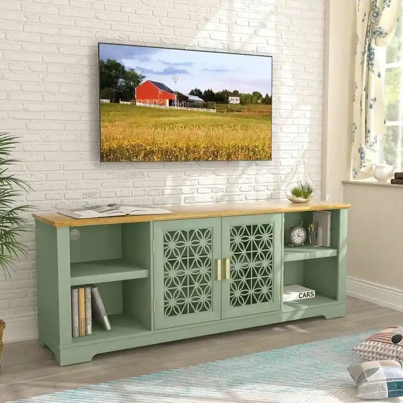 Meuble TV décoratif floral de 70 po pour téléviseurs jusqu'à 82 po