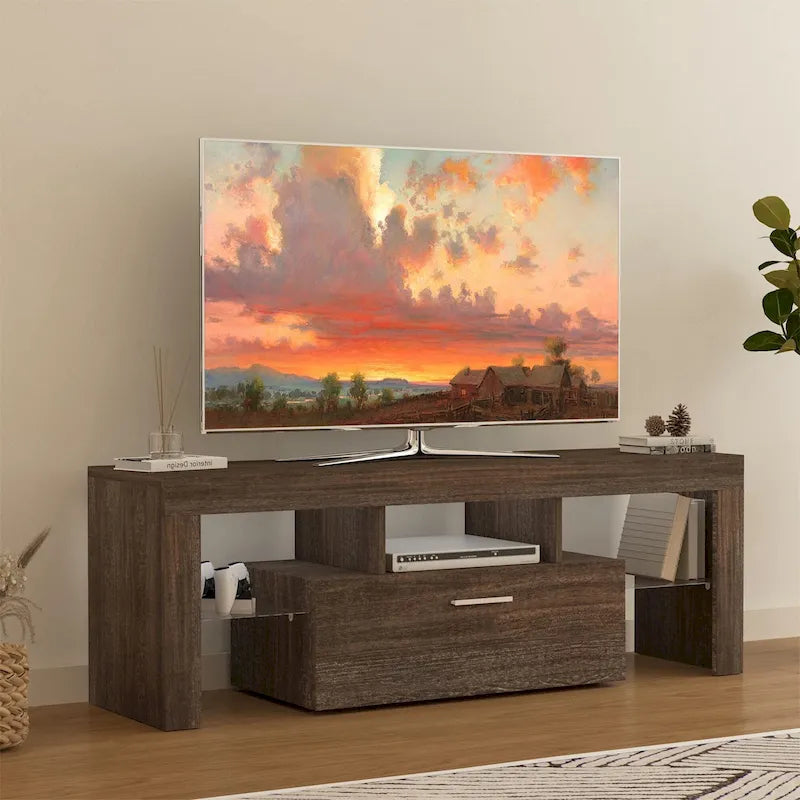 Meuble TV LED moderne avec placard, montage rapide en 20 minutes - 130 cm x 35 cm x 45 cm