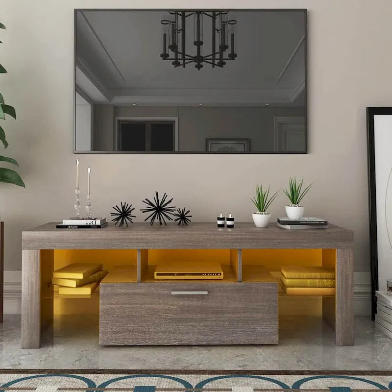 Meuble TV LED moderne avec placard, montage rapide en 20 minutes - 130 cm x 35 cm x 45 cm